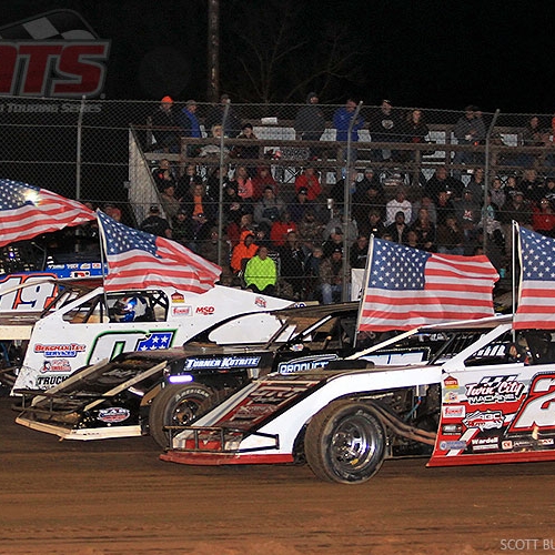 Starting outside of the front row, leading the USMTS parade lap at the Ark-La-Tex Speedway in Vivian, La., on Saturday, March 4, 2017.