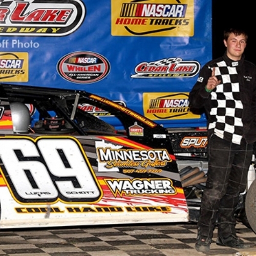 Victory lane at the Cedar Lake Speedway ... $5,000 Triple Crown winner!